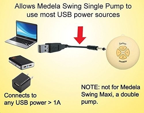 Maymom USB Power Cord for Medela Swing Electric Breastpump to Use a Power Bank or Computer USB Power Source(2pc/pack)