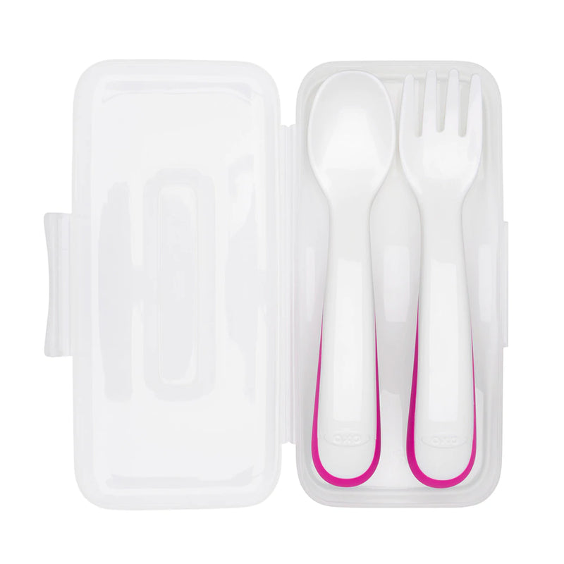 OXO Tot On-The-Go Plastic Fork & Spoon Set With Travel Case - Pink