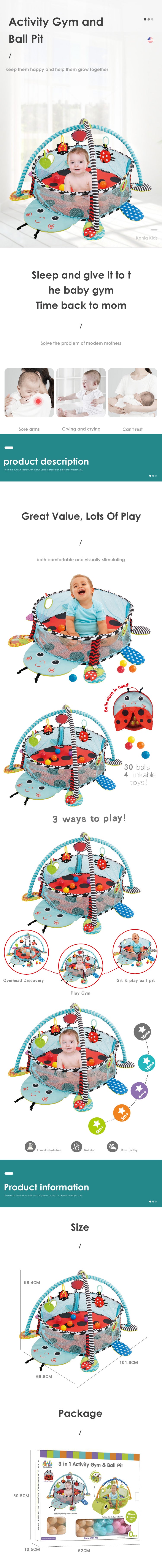 Konig  Kids 3 IN 1 Ladybug Activity Play Gym  Baby Lay Mat  With 30 Balls  (0-36 Months)