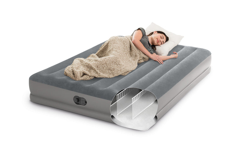 INTEX Dura-Beam® Standard Prestige Air Mattress 12" Queen w/ Built-In USB Electric Pump