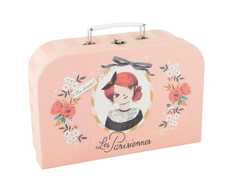 Moulin Roty Les Parisiennes Child-safe and Food-safe Tin Tea Set Suitcase