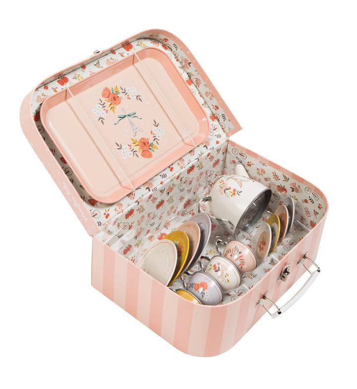 Moulin Roty Les Parisiennes Child-safe and Food-safe Tin Tea Set Suitcase