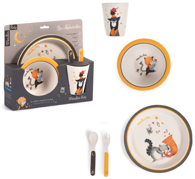 Moulin Roty Les Moustaches Baby Safe Bamboo Dish Set