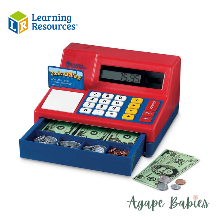 Learning Resources Pretend & Play Calculator Cash Register, Regular, Standard Packaging (Red/Blue)