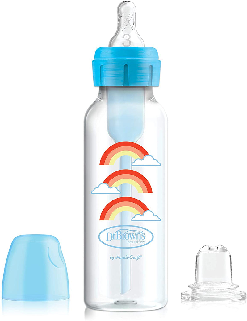 [Bundle of 2] Dr Brown's 8 oz/250 ml PP Narrow-Neck "Options+" Transition Bottle W/ Sippy Spout - Blue (1-Pack)