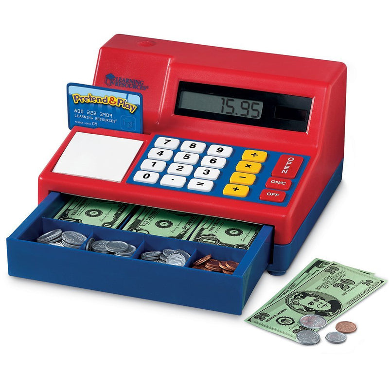 Learning Resources Pretend & Play Calculator Cash Register, Regular, Standard Packaging (Red/Blue)