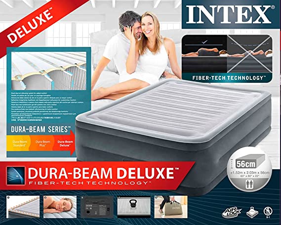 INTEX Dura-Beam® Deluxe Comfort-Plush Air Mattress Built-In Electric Pump - Queen