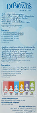 Dr. Brown's PP Wide-Neck Options+ Bottle Sampler Kit (1x270 ml & 1x150 ml bottles, 2x L2 Nipples, 1x Cleaning Brush)