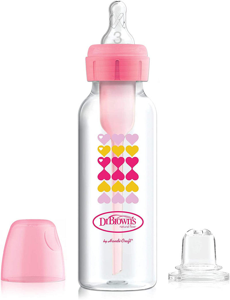 [Bundle of 2] Dr Brown's 8 oz/250 ml PP Narrow-Neck "Options+" Transition Bottle W/ Sippy Spout - Pink (1-Pack)