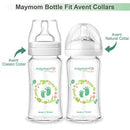 Maymom Wide Mouth Glass Bottles with Screw Ring, Sealing Disc, Dome Cap; No Nipple Included; Can use Avent Natural Nipple; Fits Avent Bottles 240mL 2pc/pk