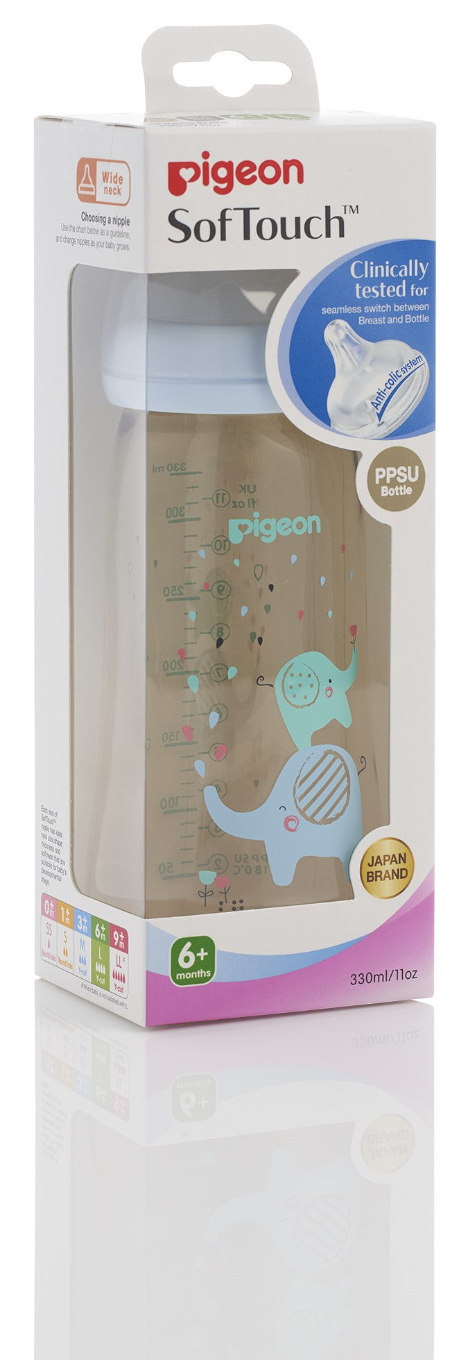 Pigeon SofTouch PPSU Nursing Bottle 330ml (L) - Elephant