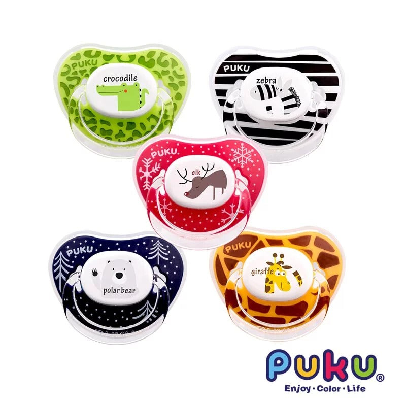 [2-Pack] Puku Animal Baby Pacifier w/case 6m+ 2pcs/Pack (Assorted)