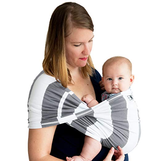(1 Year Warranty) Baby K'tan Print Baby Carrier Grey Stripes - 3 Sizes!