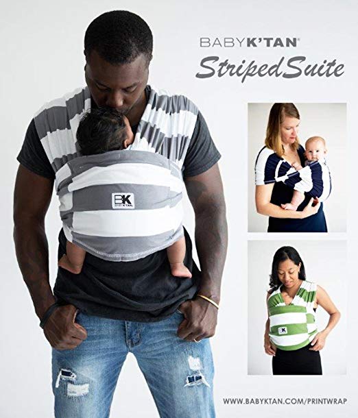 (1 Year Warranty) Baby K'tan Print Baby Carrier Grey Stripes - 3 Sizes!