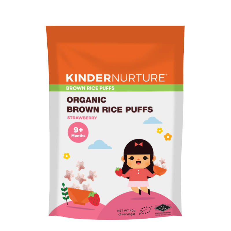 KinderNurture Organic Brown Rice Puffs 40g - Strawberry EXP: