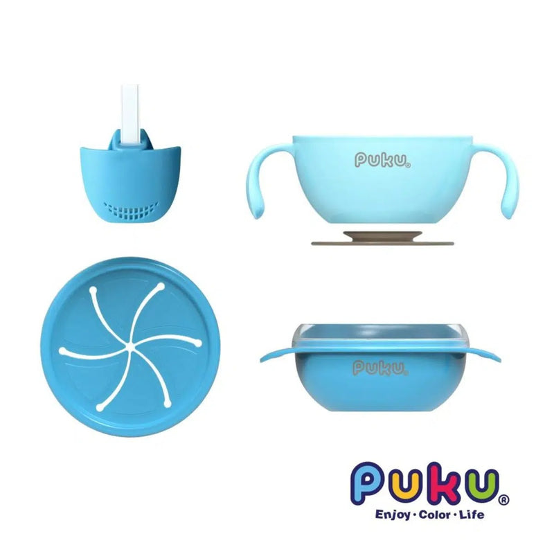 Puku 4pcs Set Suction Bowl - Blue