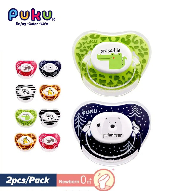 [2-Pack] Puku Animal Baby Pacifier w/case 0m+ 2pcs/Pack (Assorted)