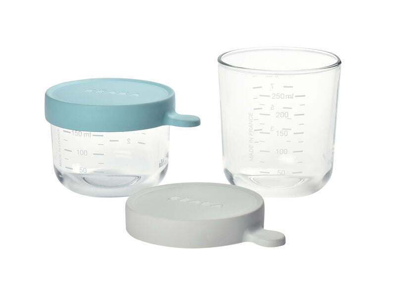 Beaba Set of 2 Glass Containers (150ml Airy Green / 250ml Light Mist)