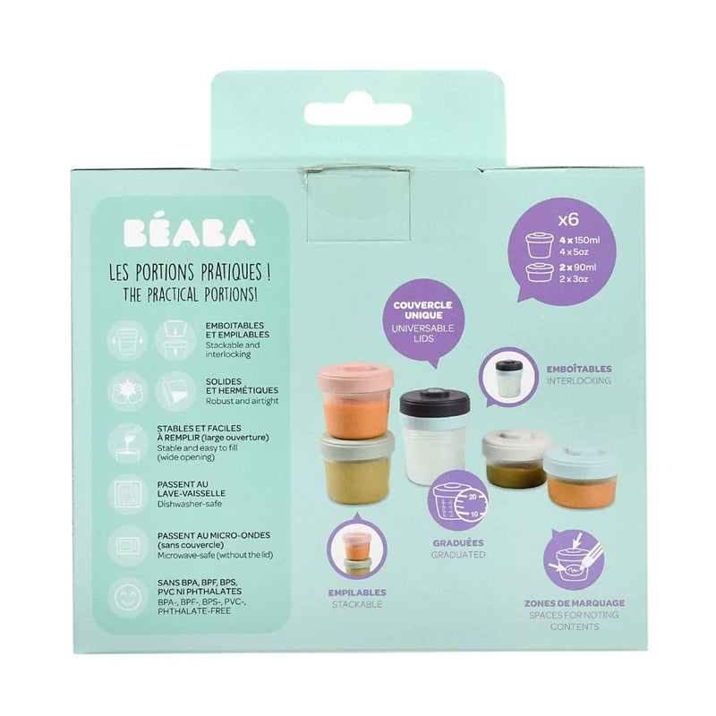 Beaba Starter Food Storage Set – 6 Clip portions (2x90ml + 4x150ml)