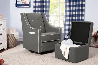 DaVinci Baby Owen Glider and Ottoman Nursing Chair Dark Grey with Cream Piping Agape Babies Singapore