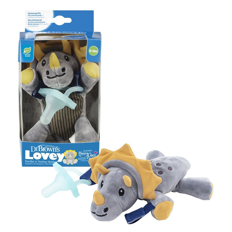Dr Brown's Triceratops Lovey W/ Aqua 1-Piece Pacifier