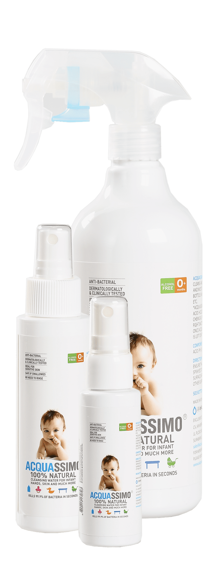 Acquassimo 100% Natural Alcohol-Free Sanitiser For Baby [Family Bundle 1 x 300ml + 2x 100ml]
