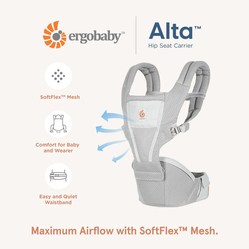 [10 year local warranty] Ergobaby Alta Hip Seat Baby Carrier - Pearl Grey