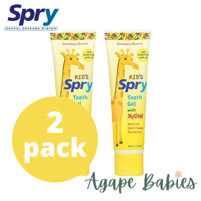 [Bundle Of 2] Spry  Kids Fluoride- Free Teeth Gel With xylitol - Strawberry Banana Flavour 60 ml