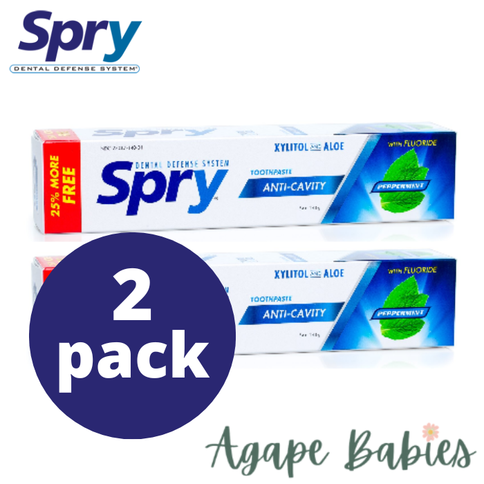 [Bundle Of 2] Spry Natural Toothpaste with Xylitol and Aloe - Peppermint Flavor (Fluoride-Free) (Anti-Plaque) (5oz x 2)