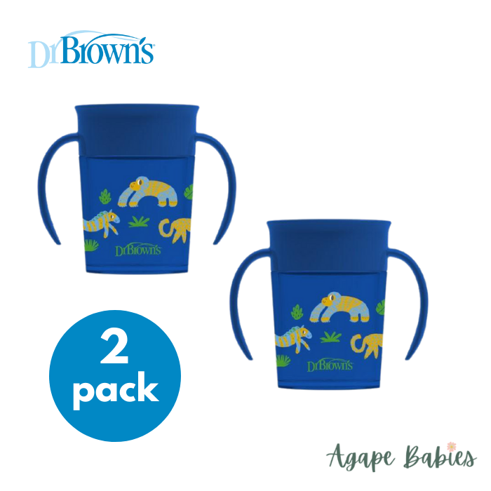 [Bundle Of 2] Dr Brown's Smooth Wall Cheers 360 Cup w/ Handles, 7 oz/200 ml, Blue Deco (6m+), 1-Pack