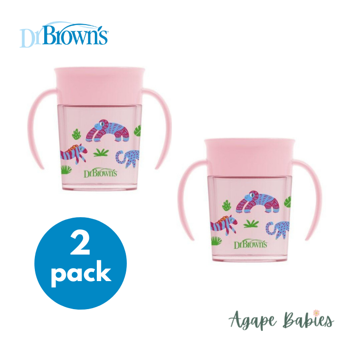 [Bundle Of 2] Dr Brown's Smooth Wall Cheers 360 Cup w/ Handles, 7 oz/200 ml, Pink Deco (6m+) - 1 Pack