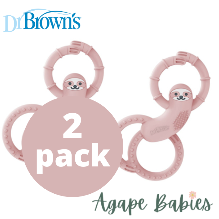 [ 2 Pack ] Dr Brown's Sloth Long Limbed Silicone Teether (Pink)