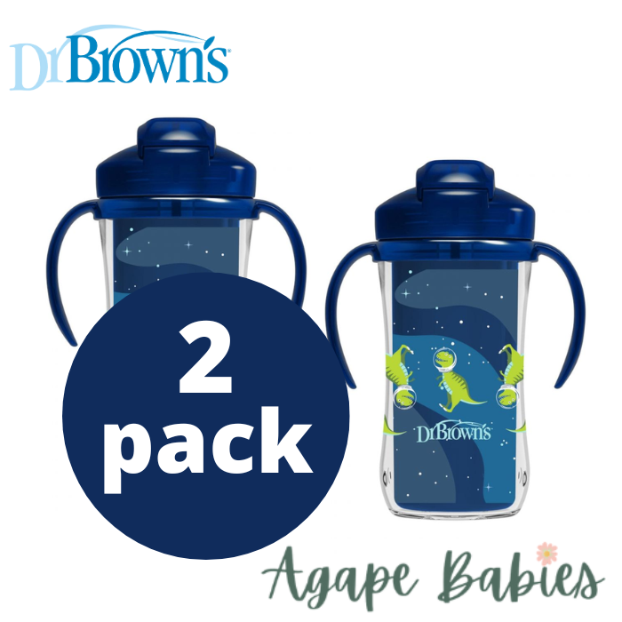 [ 2 Pack ] Dr Brown's 10oz/300Ml Insulated Straw Cup, 12M+ (Blue Deco)