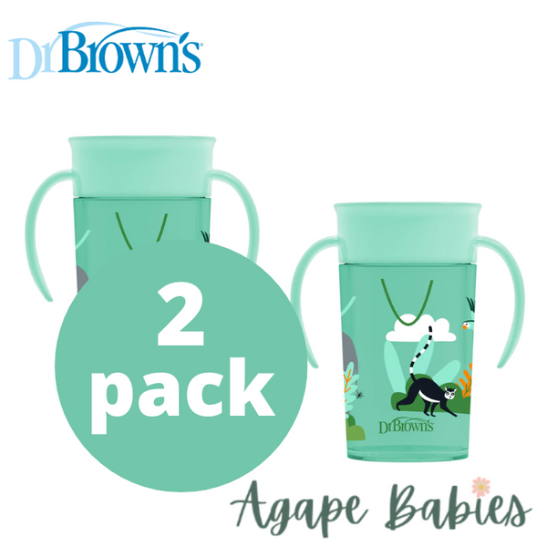 2 Pack ] Dr Brown's 10oz/300Ml Cheers 360 Cup W/ Handles, 9M+ (Green
