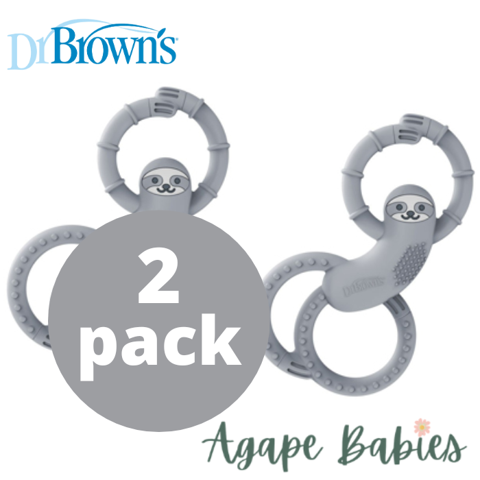 [ 2 Pack ] Dr Brown's Sloth Long Limbed Silicone Teether (Gray)