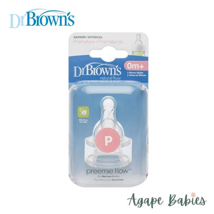 Dr Brown's Preemie Flow Silicon Narrow Neck Nipple 2 Pack