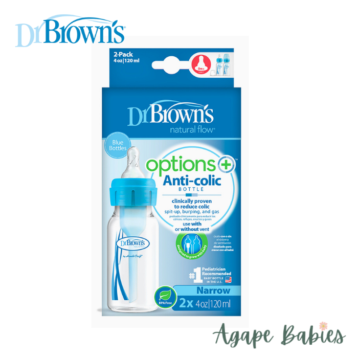 Dr Brown's 4 OZ/120 ML PP Narrow-Neck Options+ Bottle - Blue (Twin-Pack)