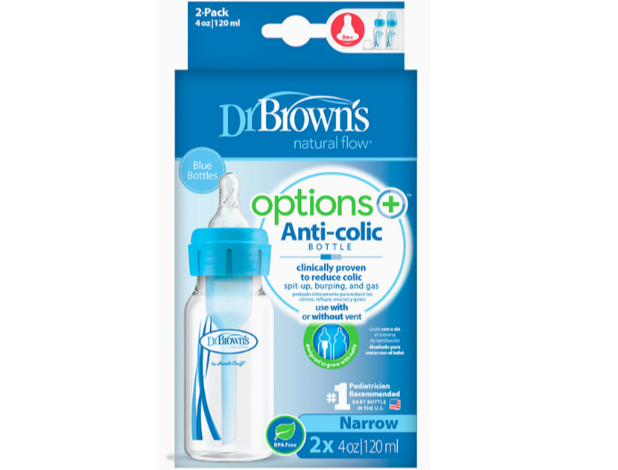 Dr Brown's 4 OZ/120 ML PP Narrow-Neck Options+ Bottle - Blue (Twin-Pack)