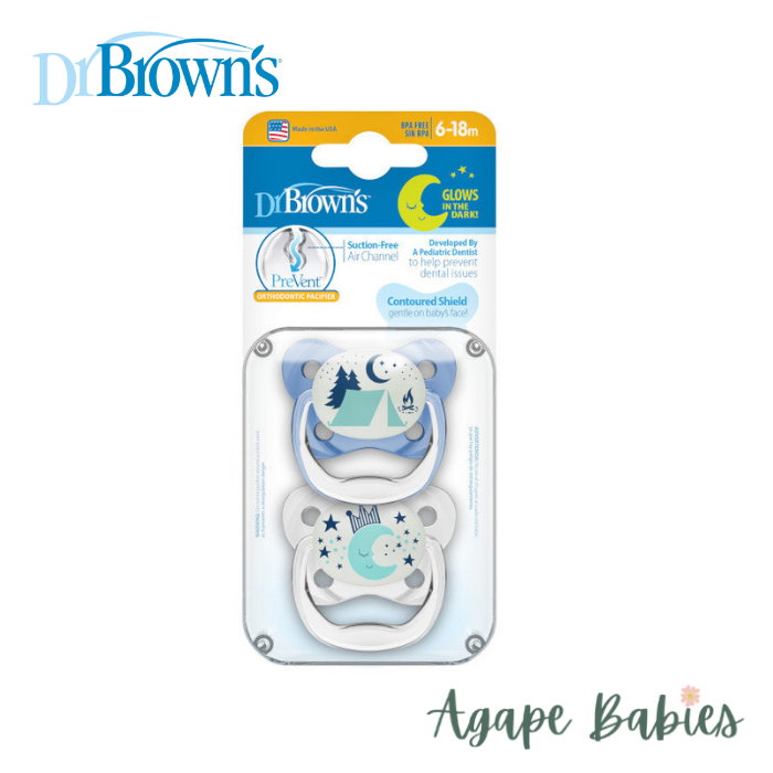 [Bundle Of 2] Dr. Brown's Prevent Glow-in-The-Dark Butterfly Shield Soother, Stage-2 (Blue) ,2-Pack