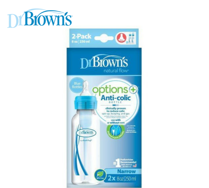 Dr Brown's 8 oz/250 ml PP Narrow-Neck "Options+" Bottle - Blue (Twin Pack)