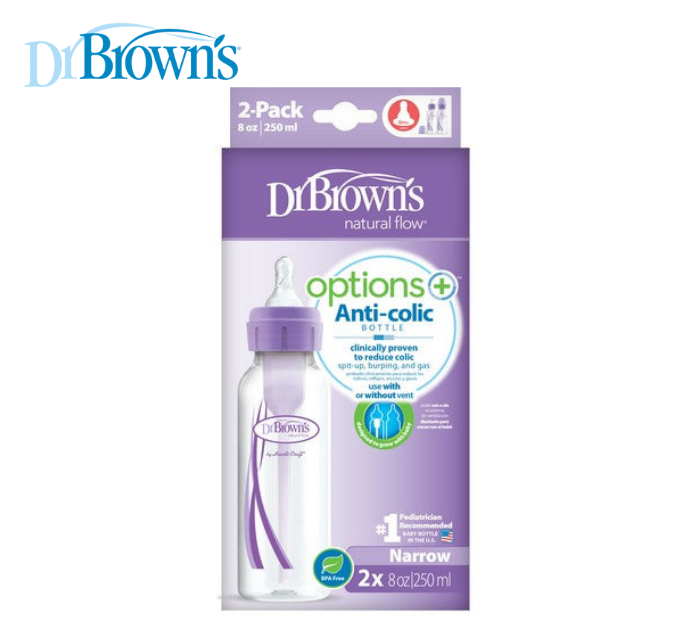 Dr Brown's 8 oz/250 ml PP Narrow-Neck "Options+" Bottle - Purple (Twin Pack)