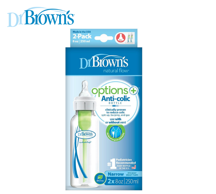 Dr Brown's 8 OZ/250ML  PP Narrow-Neck "Options+" Bottle, Twin-Pack