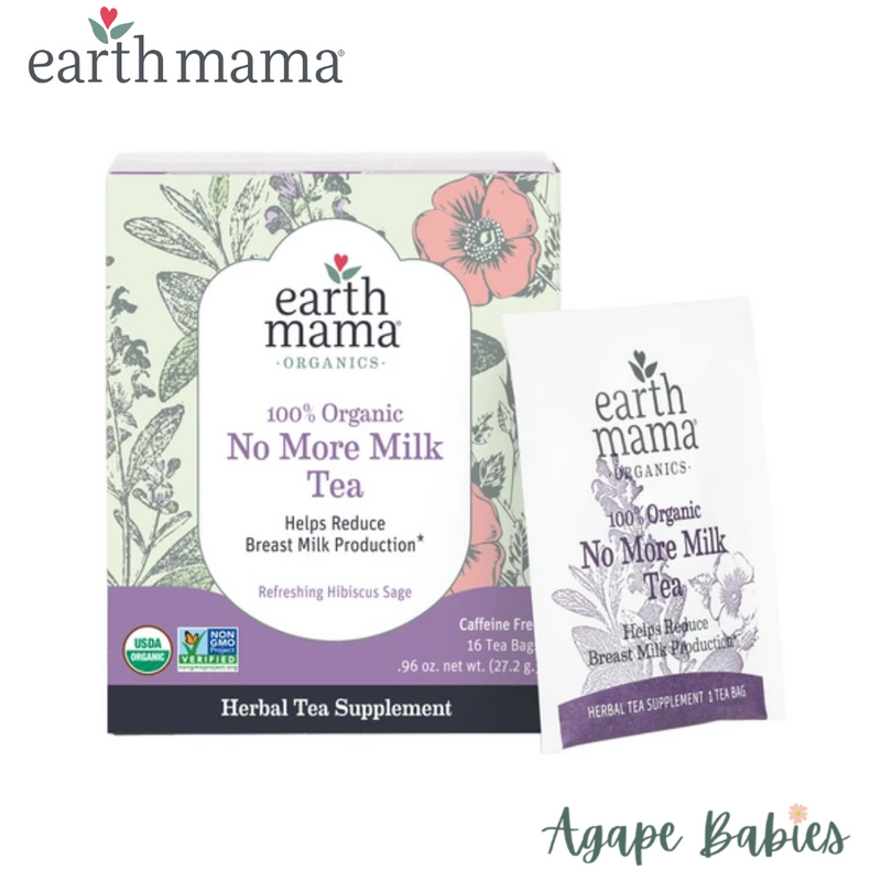 Earth Mama, 100% Organic No More Milk Tea, Refreshing Hibiscus Sage, 16 Tea Bags, 1.23 oz (35 g)