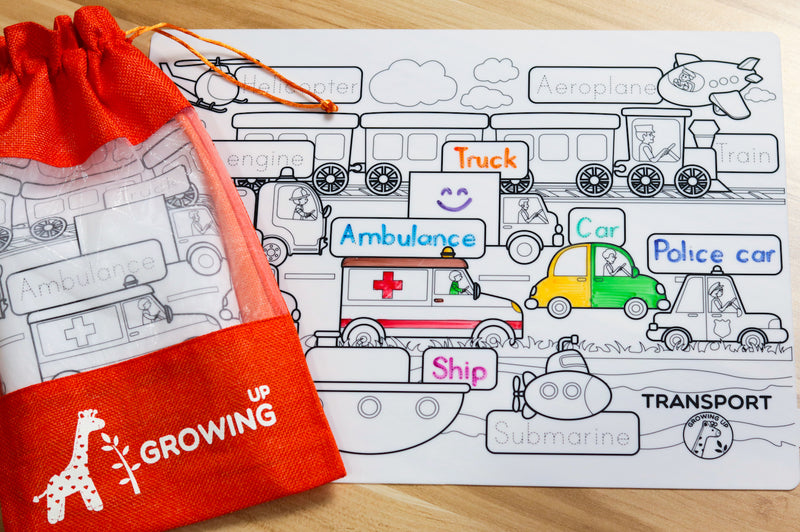 Growing Up Silicon Colouring Big Mat 40x30cm (with bag) - Transport
