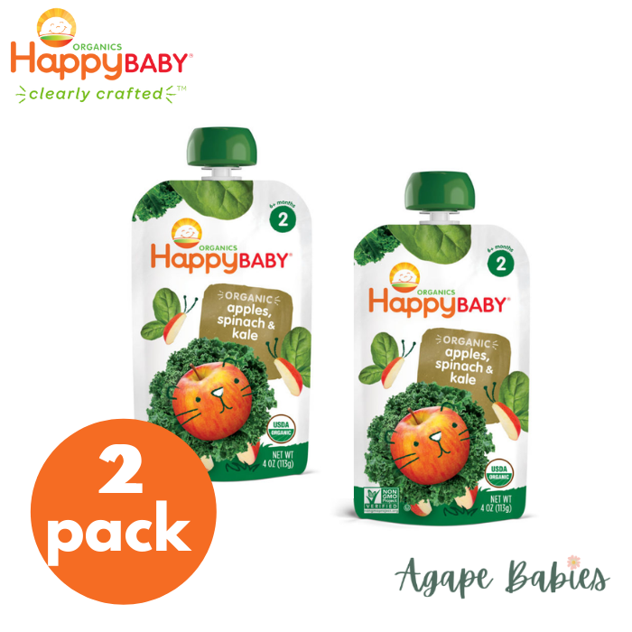 Happy Baby Stage 2 (6+ months) Simple Combos - Apple, Spinach & Kale, 113g (2 PACK BUNDLE) Exp: 12/23