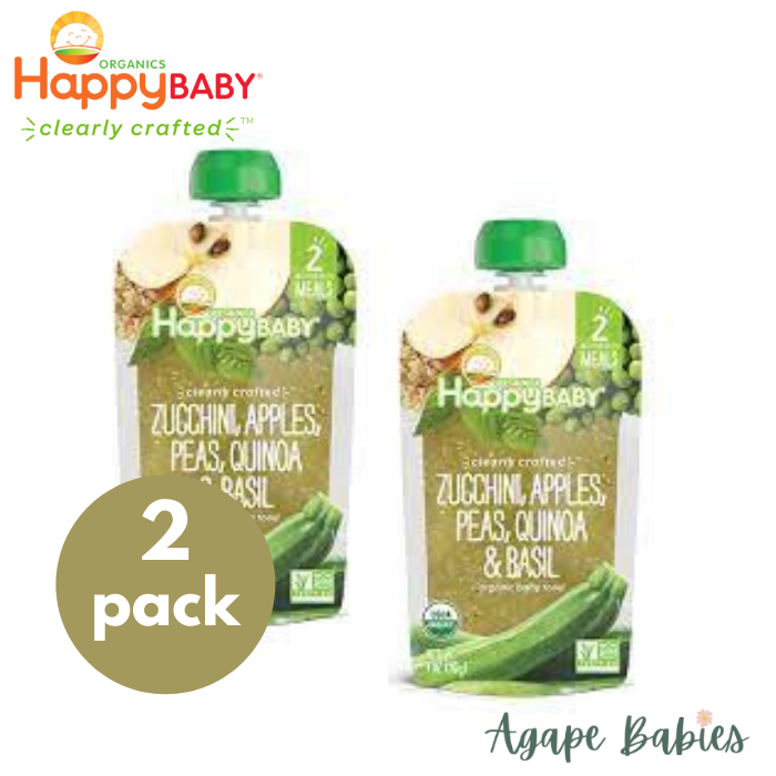 [2-Pack] Happy Baby Happy Family Happy Tot Clearly Crafted Meals - Zucchini Apples Peas Quinoa & Basil, 113 g. Stage 1 (For 6m up) Exp: 02/23