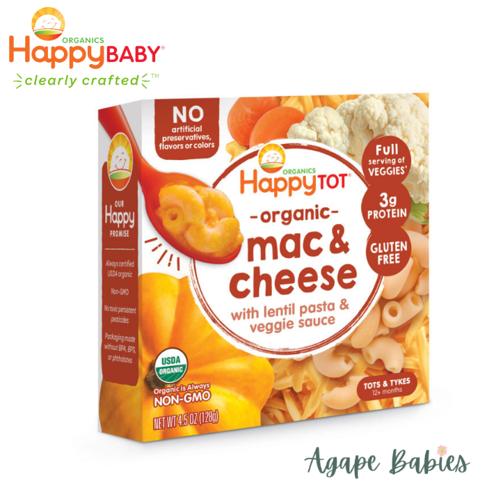 Happy Baby Happy Family Happy Tot Love My Veggies Bowl Mac & Cheese with Organic Lentil Pasta & Veggie Sauce, 128g   Exp: