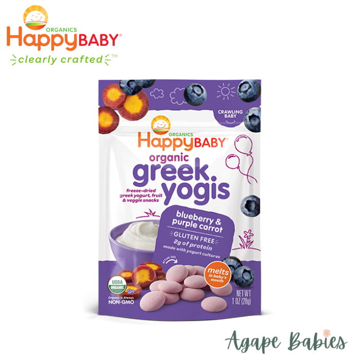 Happy Baby Organic Greek Yogis - Blueberry Purple Carrot, 28 g. Exp: 09/24