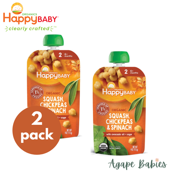 [2 Pack] Happy Baby Happy Family Happy Baby Organic Squash, Chickpeas & Spinach with Avocado Oil + Sage, 113 g Exp:04/24