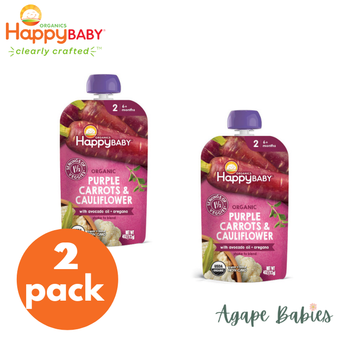 [2-Pack] Happy Family Happy Baby Organic Purple Carrots & Cauliflower with Avocado Oil + Oregano, 113 g. Exp: